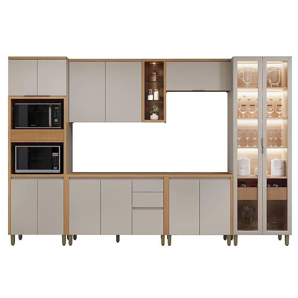 Cozinha Completa Allure 6 Peças (2aéreos+2balcões+1cristaleira+1torrequente) Cp03 Jequitiba-gris Fosco - Linea Brasil