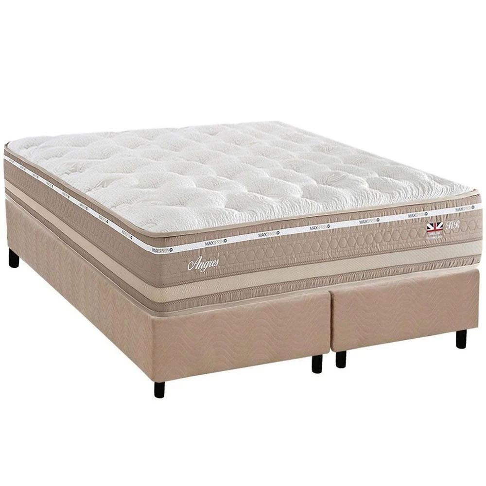 Cama Box King: Colchão Molas Ensacadas Herval Maxspring Angres + Base Crc Suede Clean (193x203)