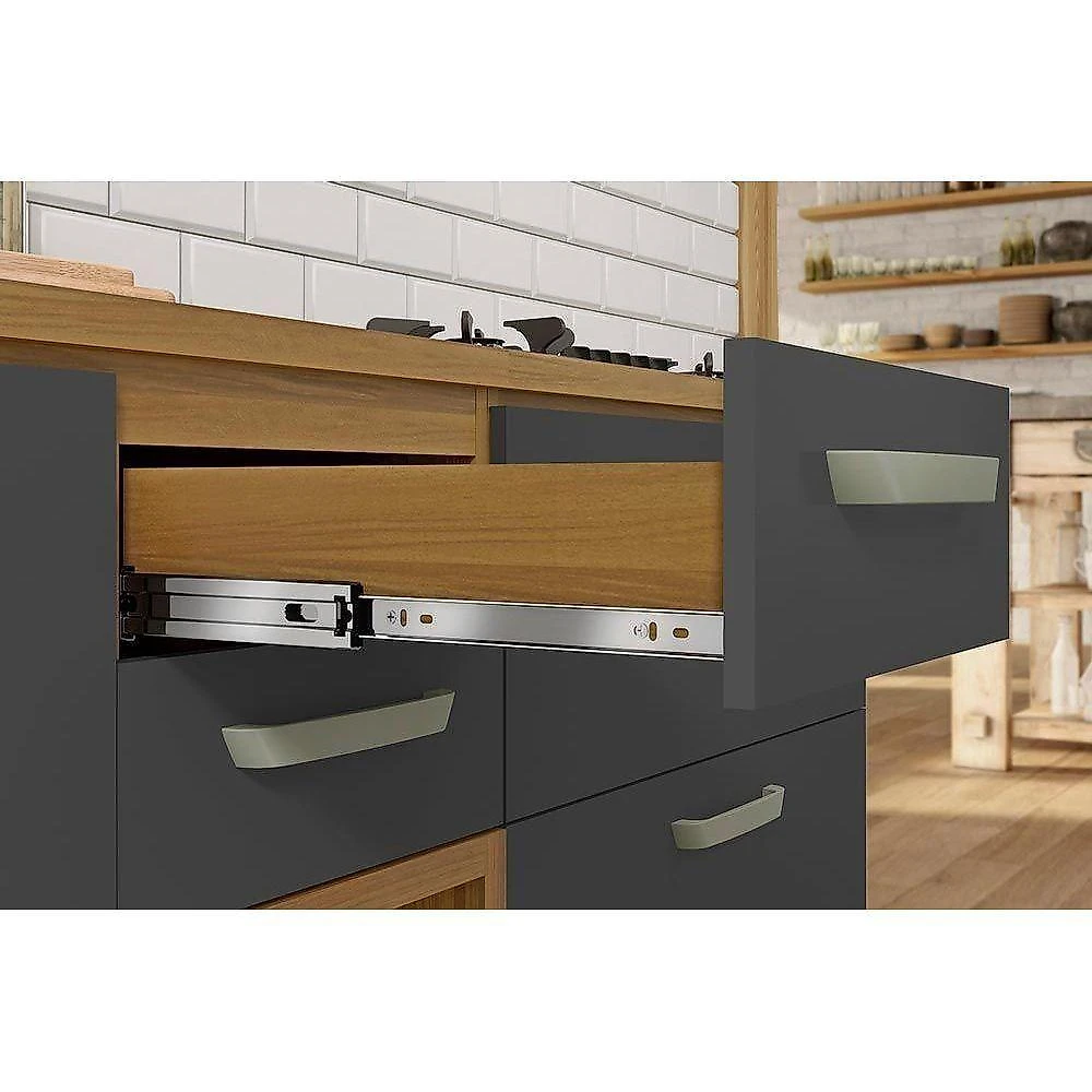 Gabinete De Cozinha Modulado Balcão Com Tampo Princesa Com 2 Portas E 3 Gavetas 120cm Freijó Off White
