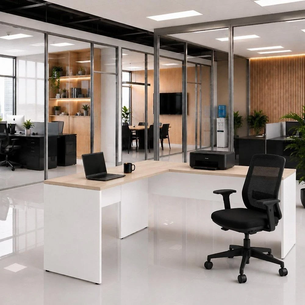 Mesa de Escritório em L 160x60cm + Cadeira Ergonômica Reclinável com Apoio Lombar,Pistão Classe
