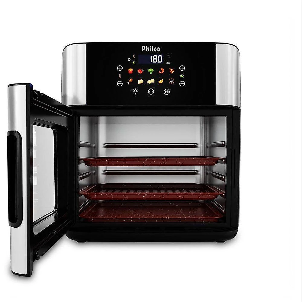 Fritadeira Air Fryer Philco 4 Em 1 Painel Digital PAF16A Preto 16L Inox 110V