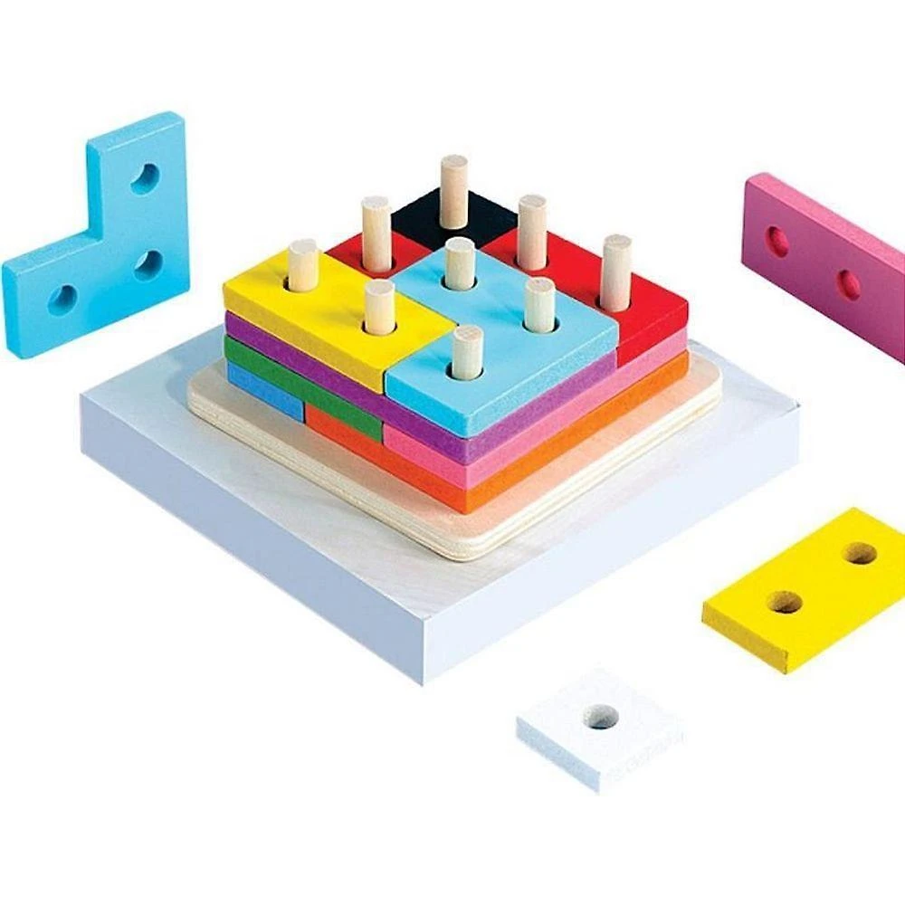 Brinquedo Pedagógico de Madeira Encaixe Formas e Cores Tetris Toy Mix
