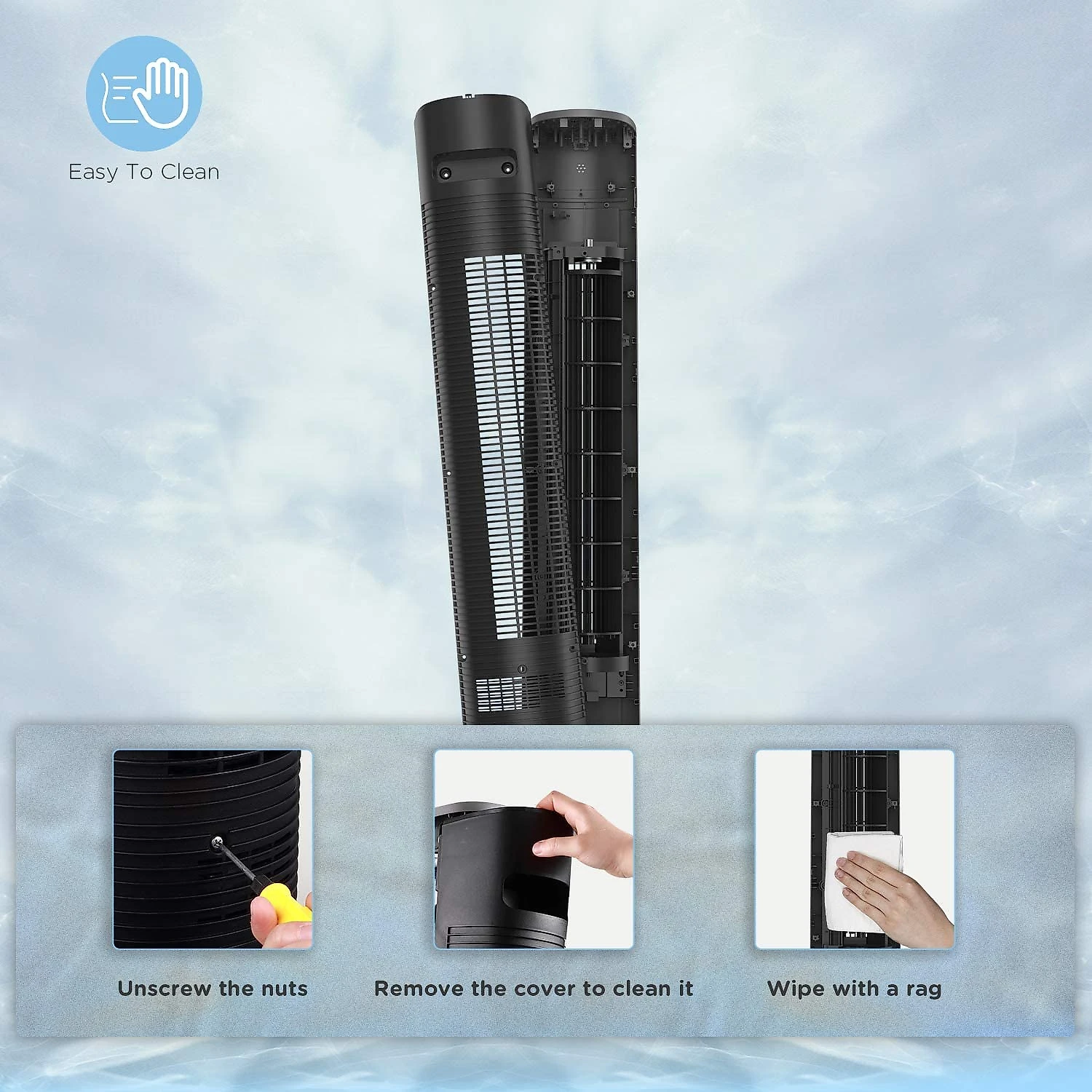 PELONIS Oscillating Tower Fan with Remote Control 40 Quiet Stand Up Fan with 3 Speed Settings and 3 Modes 15Hour Timer LED Display for Bedroom Home Office Use Black