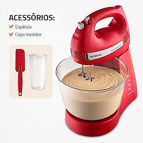 Batedeira Mondial Premium Vermelha Bella Massa Inox B-29 NP com 4 Velocidades e 500W 110V