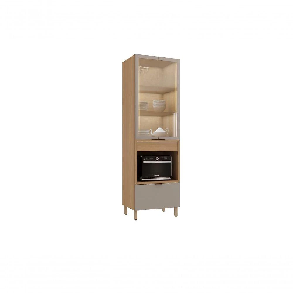 Paneleiro Torre para Cozinha Vitra 2 Portas Vidro 2 Gavetas MDP 15mm MDF 15mm 70CM Marrom