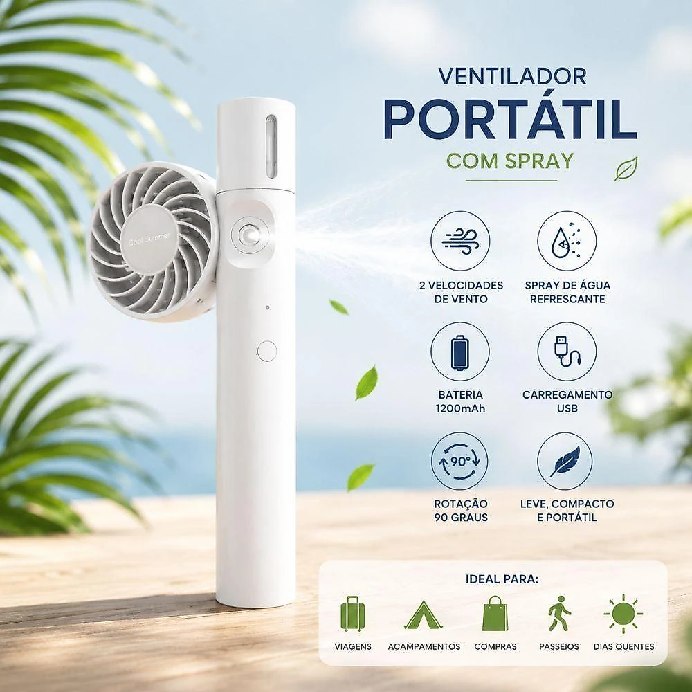 Ventilador Portátil Yeet 1200mAh 3.5cm 2 Pás 2 Velocidades Branco Bivolt