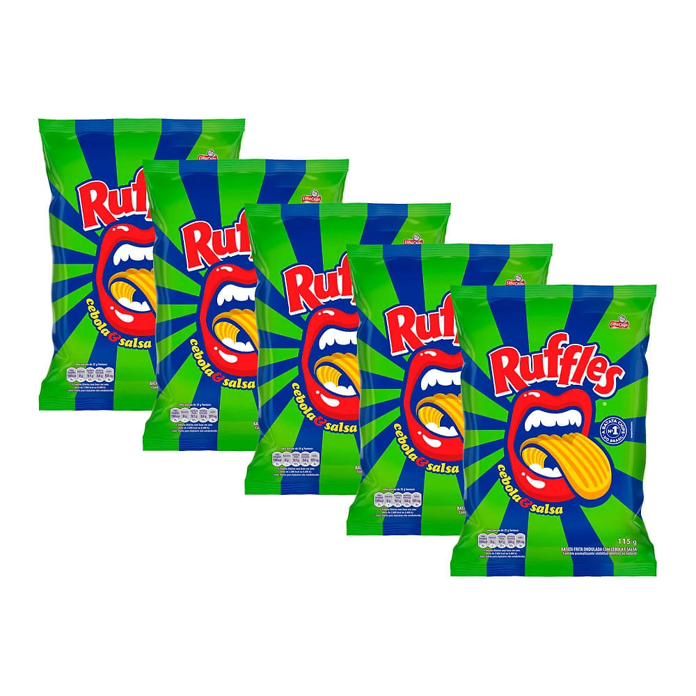 Kit 5 Batata Ruffles Elma Chips Sabor Cebola e Salsa 115g