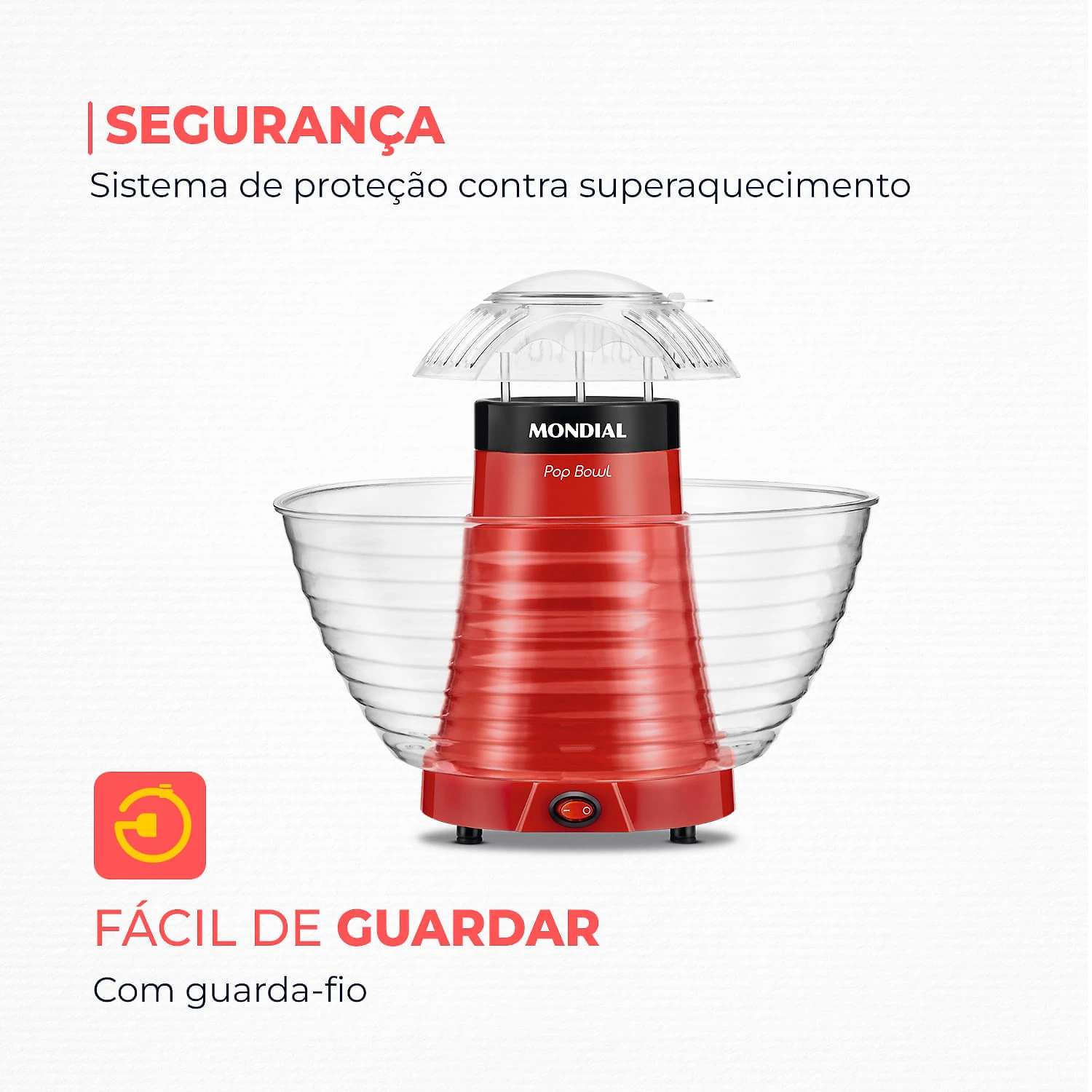 Miniatura Pipoqueira Pop Bowl Mondial PP-05 PIPOQUEIRA-127V-VERMELHO