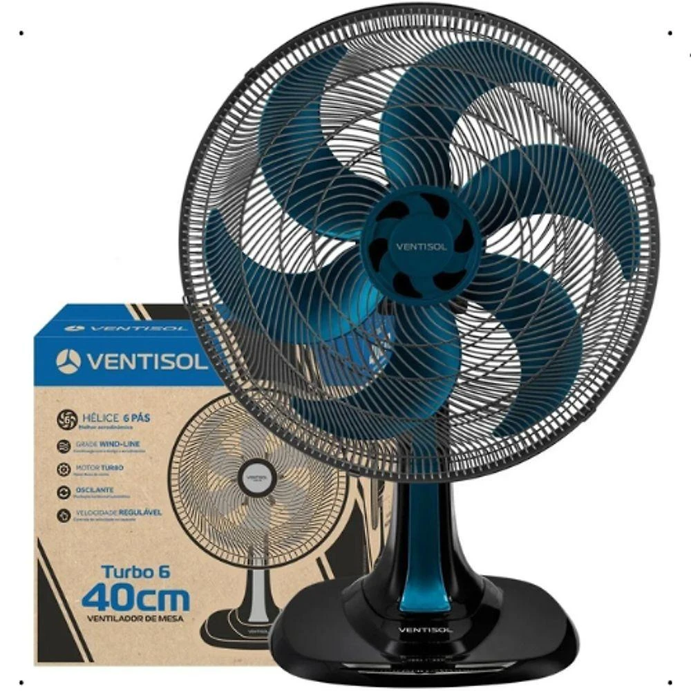 Ventilador de Mesa Ventisol 80W 40cm 6 Pás 3 Velocidades Azul Premium 110V