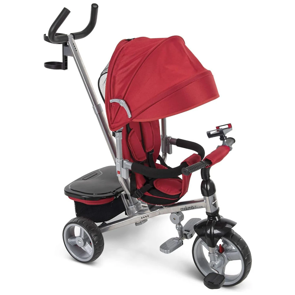 Triciclo Infantil 4 em 1 com Dossel Removível, Alça Ajustável, Apoio para os Pés Dobrável e Armazenamento, Huffy, Verm...