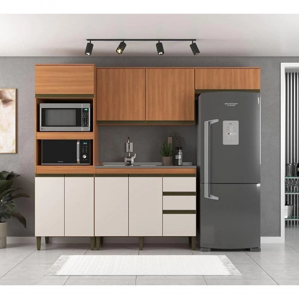 Cozinha Completa Modulada Cecilia 4 Pecas 8 Portas 3 Gavetas Freijo-off White J Carvalho Moveis