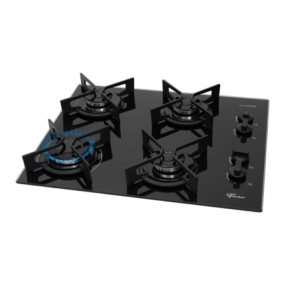 Cooktop A Gás Fischer 4 Bocas Fit Line Trempe Iron Preto Bivolt