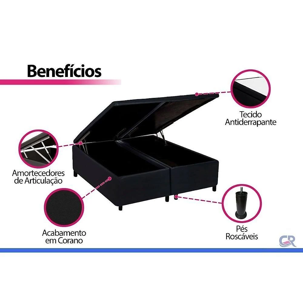 Cama Box Baú Solteiro Plenno Colchão Ensacadas Preto Ortobom