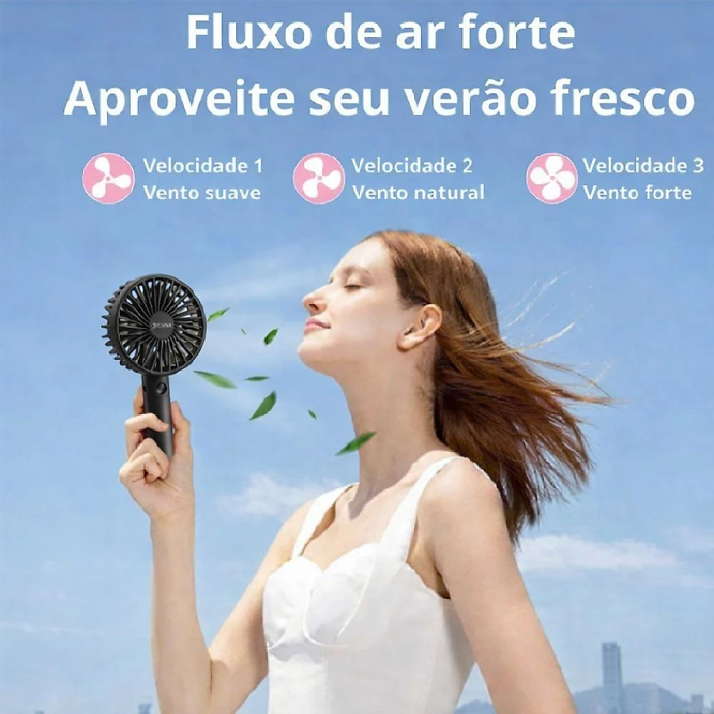 Ventilador Portátil Utibom Preto Recarregável com Suporte para Celular 3 Velocidades 5V