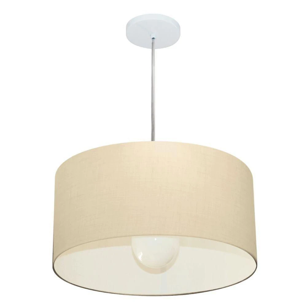 Lustre Pendente Cilíndrico Md-4204 Cúpula Algodão Cru 45x25CM Bivolt Branco Vivare Brasil Iluminação