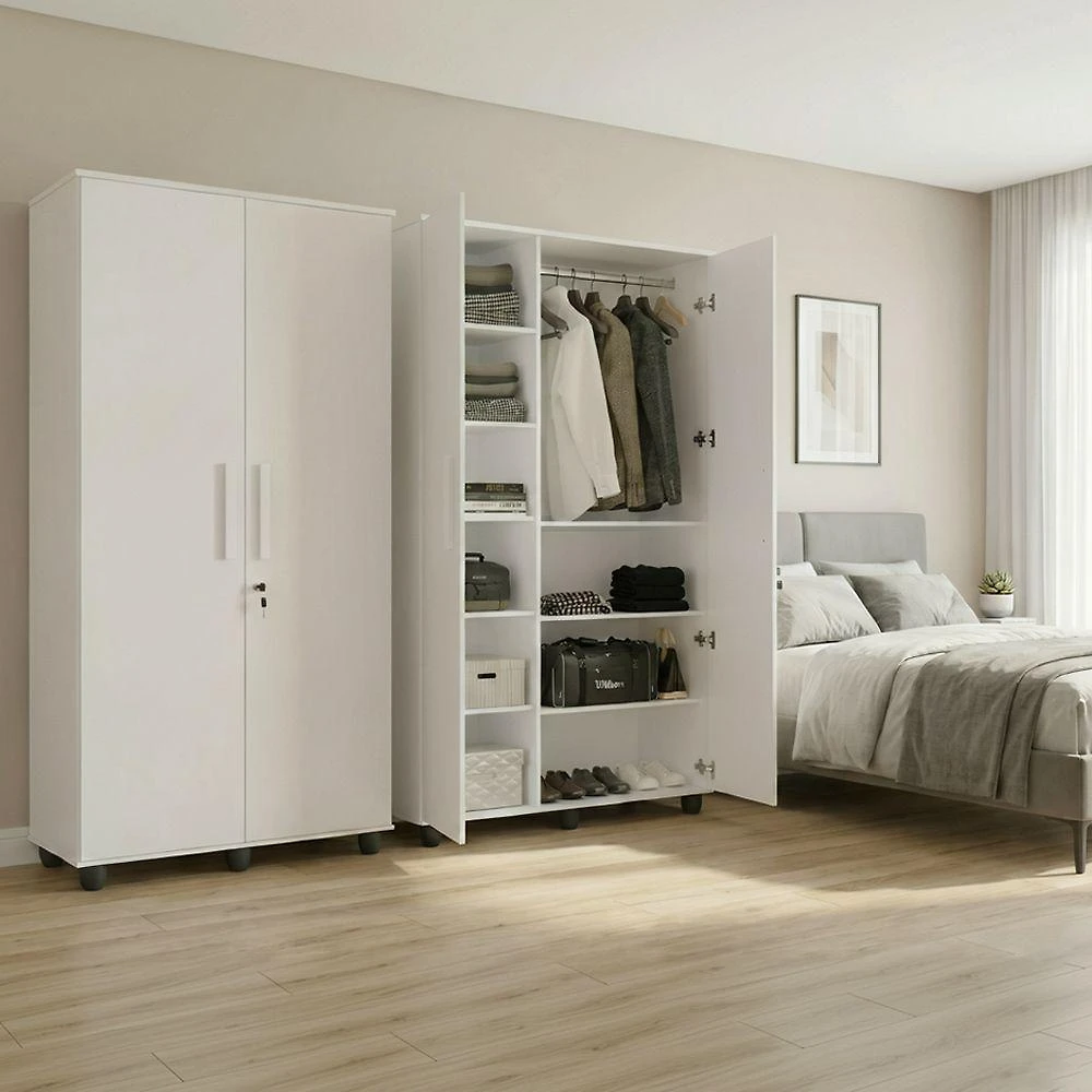 Kit 2 Armários Multiuso Gold 2 Portas MDF MDP 90cm Branco para Quarto Lavanderia e Cozinha