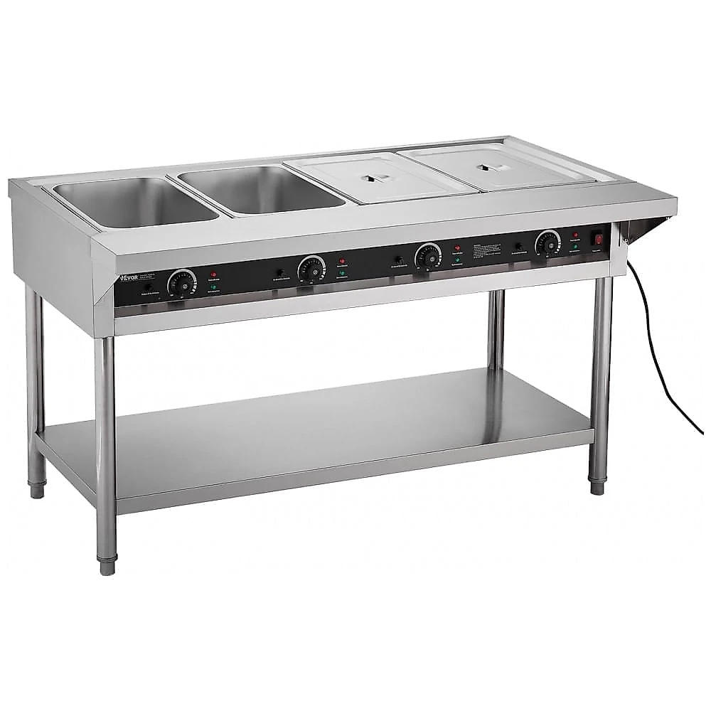 Aquecedor de Alimentos a Vapor VEVOR 4 Cubas Inox Buffet Temperatura Independente 1800W 110V
