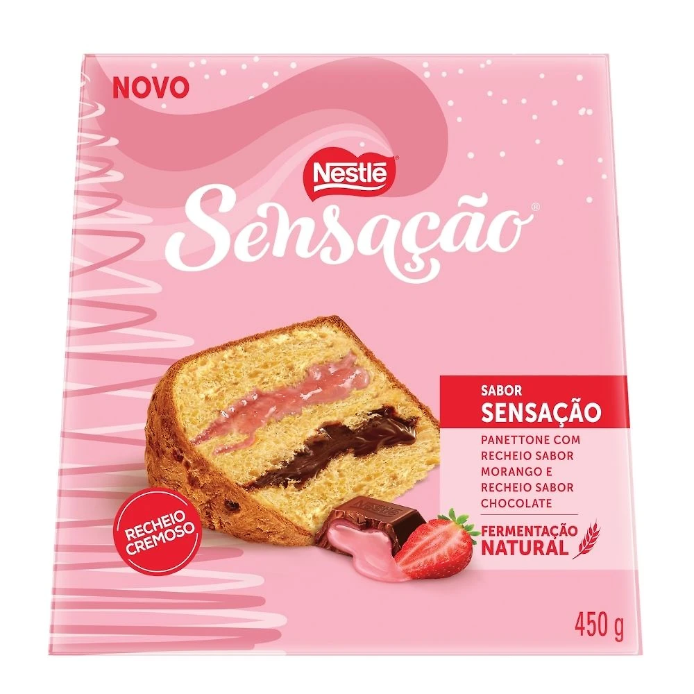 Panettone Nestlé Sensação com Recheio Sabor Morango e Recheio Sabor Chocolate 450g