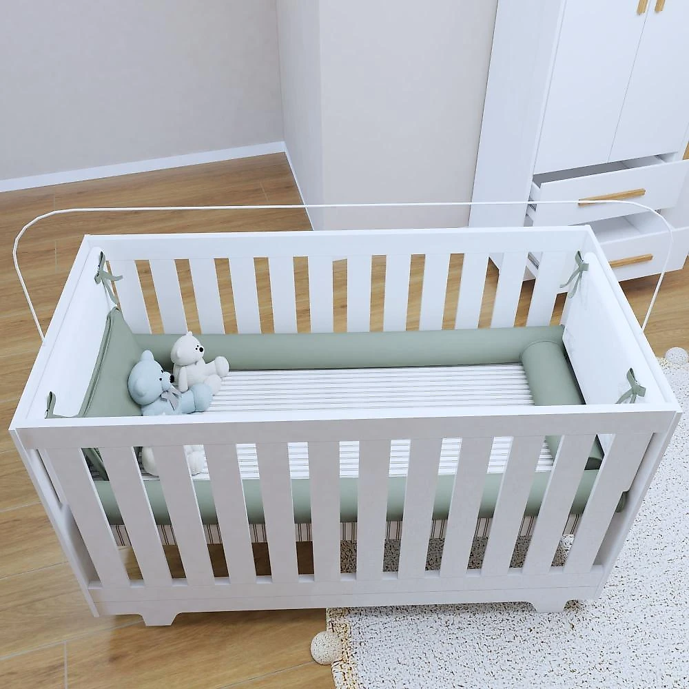 Quarto de Bebê Guarda Roupa 3 Portas e Berço Mini Cama 100% MDF com Colchão Nina  Branco