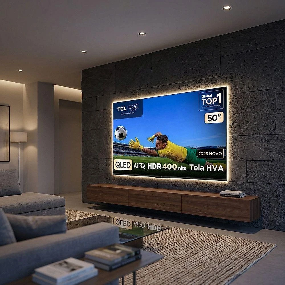 Smart TV TCL P7L 50 Polegadas 4K UHD QLED Preto Google TV Dolby Atmos Bivolt