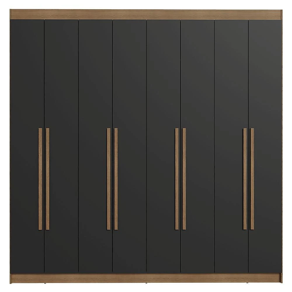 Guarda-roupa casal 8 portas batentes rustic/preto/rustic netuno madesa