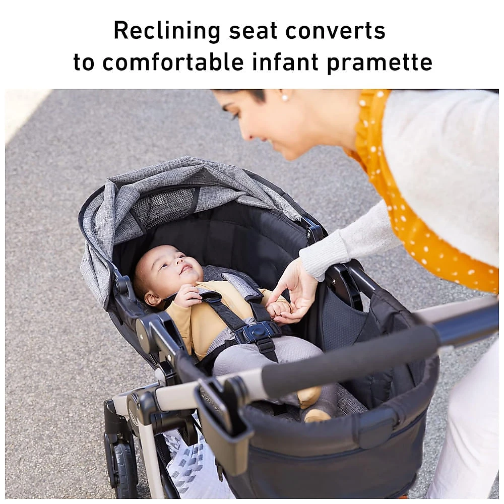 Carrinho de Bebê Travel System 3 em 1 com Assento Reversível e Cesto de Armazenamento Extragrande Expansível, Graco Modes, Cinza