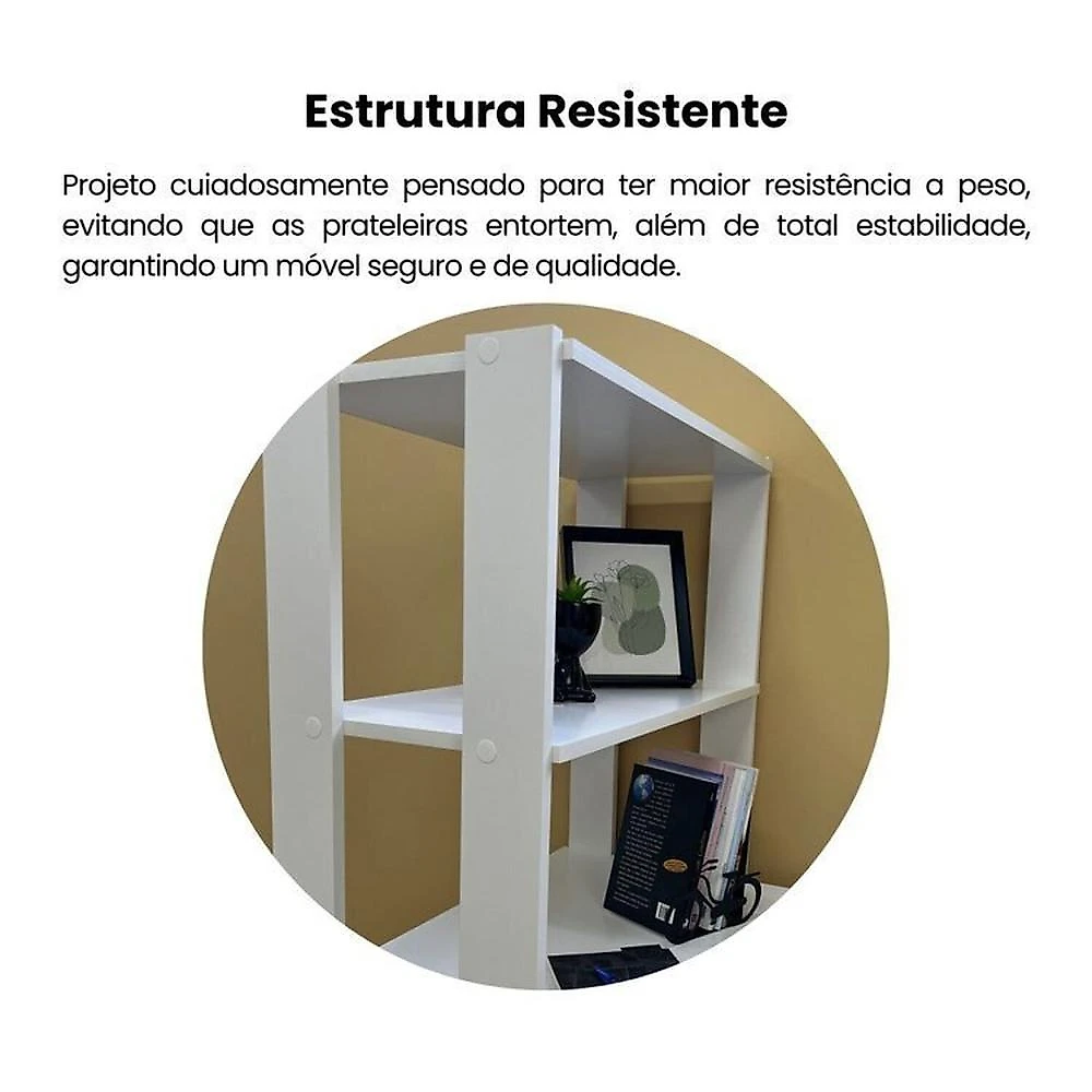 Kit 2 Peças com Escrivaninha Match e Estante para Livros 5 Prateleiras Branco