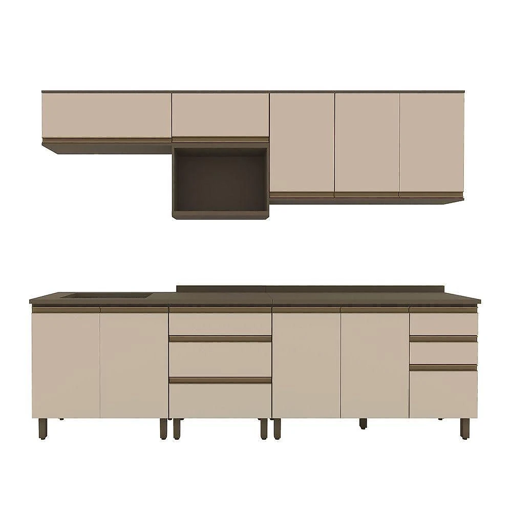 Cozinha Compacta 6 Peças com Tampo para Cooktop Connect 10 Portas 4 Prateleiras MDF Duna e Cristal