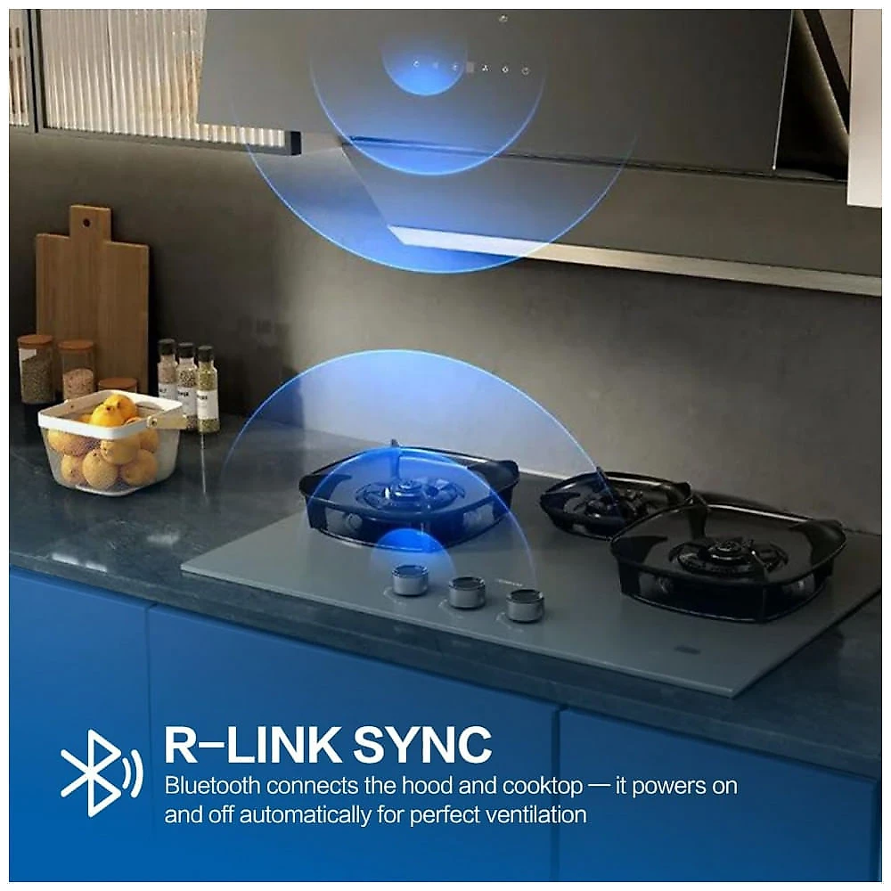 Cooktop a gás de embutir 76cm Robam FireCube vidro temperado cinza 3 queimadores lotus flame 18.000 BTU gás natural e GLP