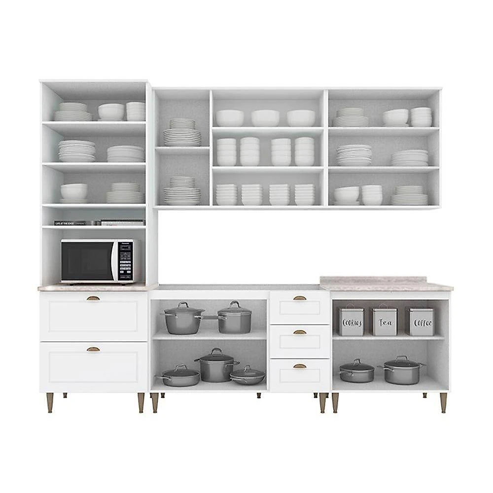 Kit Cozinha C5P62 6 Peças 4 Portas 3 Gavetas MDF 120CM Branco Móveis Henn