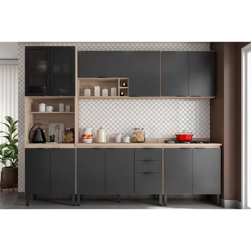 Cozinha Modulada Firenze 4 Portas 2 Gavetas MDF-MDP 120CM Avena e Grafito
