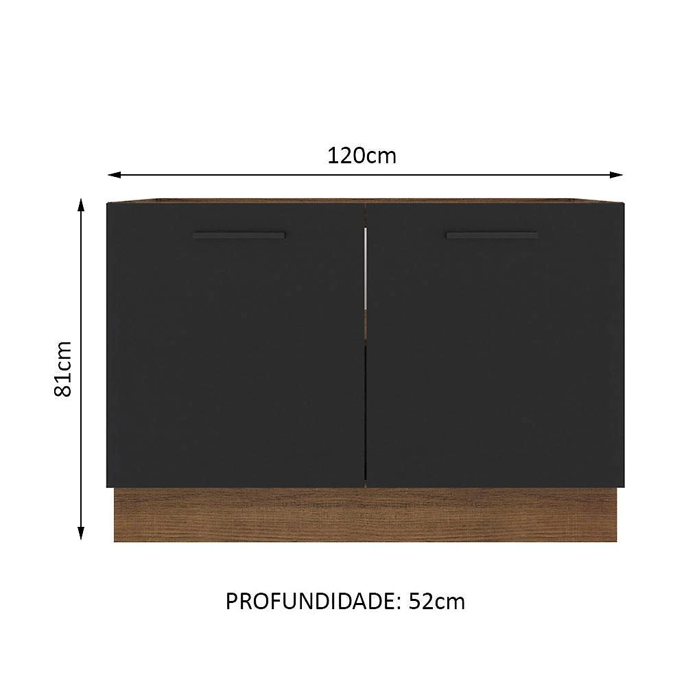 Balcão de pia cozinha 2 portas rustic/preto agata madesa