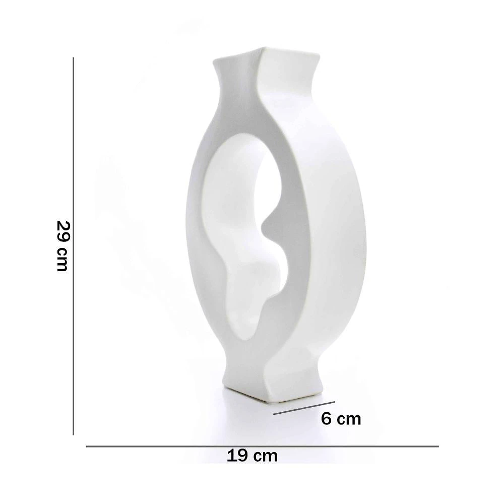 Vaso Em Cerâmica Vasado Branco 29x19cm