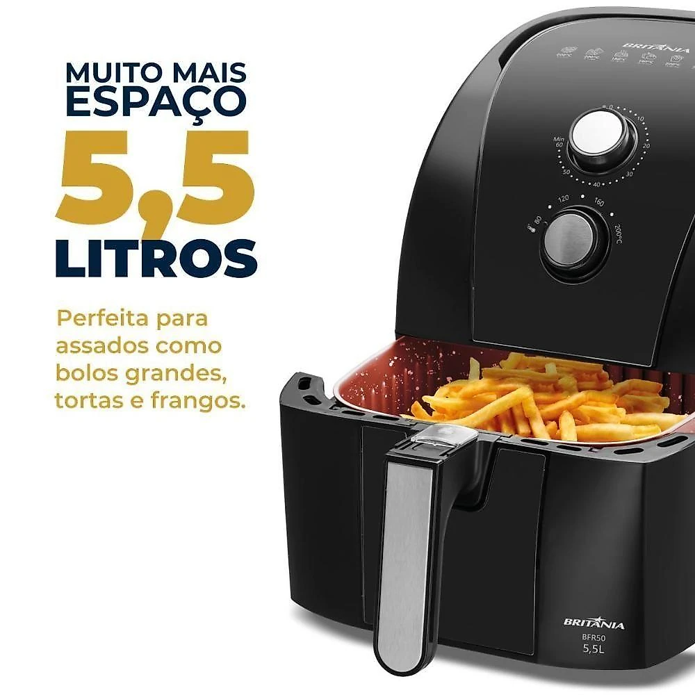 Air Fryer Britânia BFR50 1500W com Revestimento Redstone Preto 110V