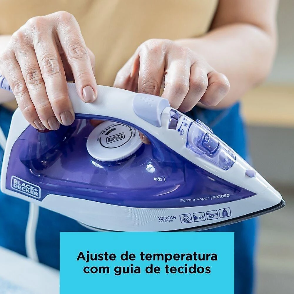 Ferro a vapor black+decker fx1050 1200w base antiaderente spray frontal cabo giratório 110