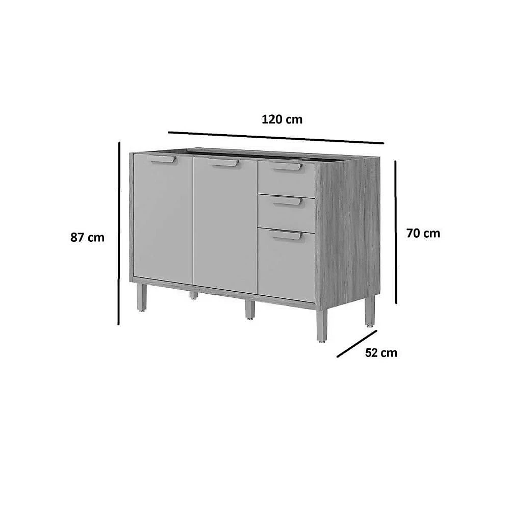 Balcão Cozinha Estela com 2 Portas e 3 Prateleiras MDF 120CM Cinamomo-Titanium MGM