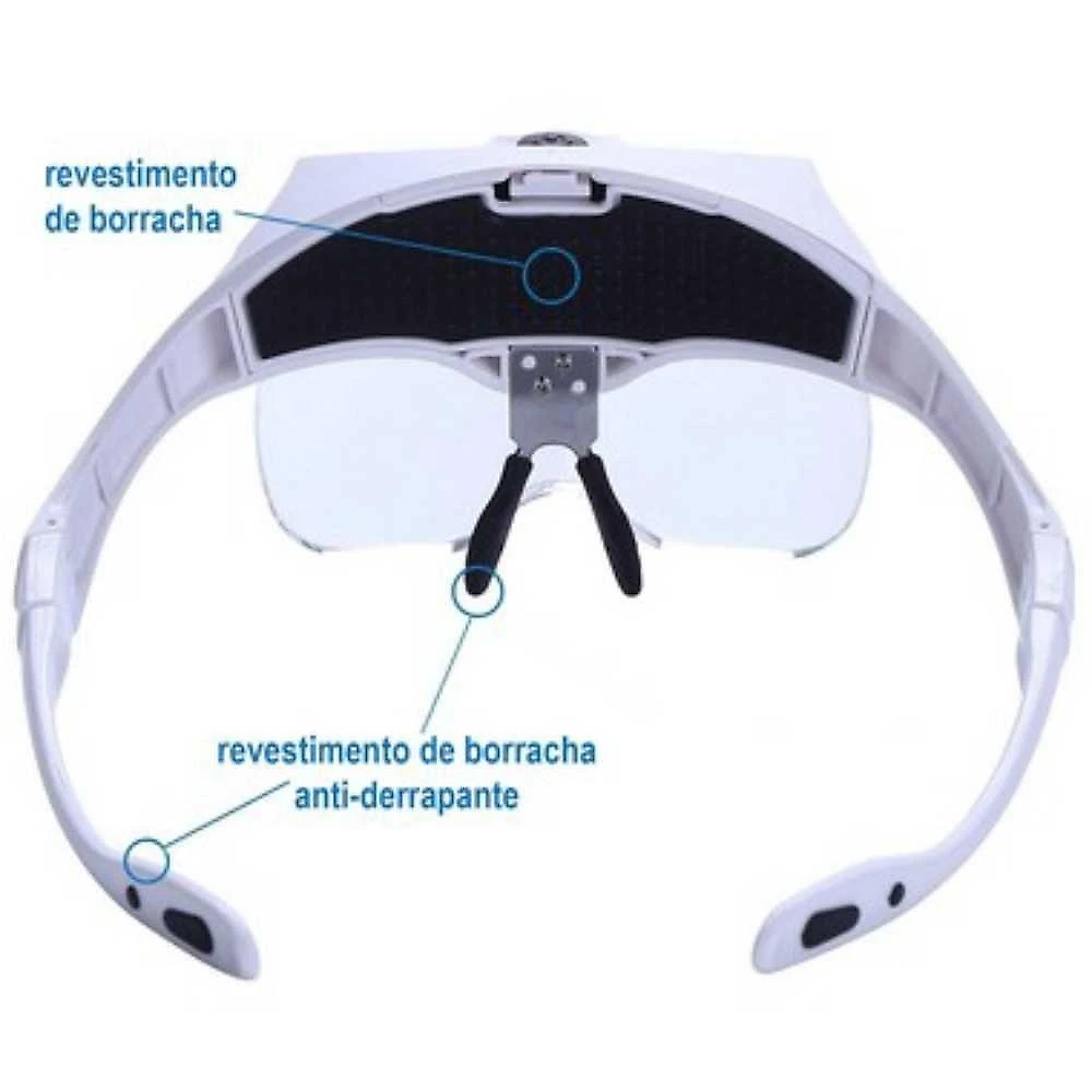 Lupa Cabeça Ajustável 2 LEDs Recarregável 5 Lentes Lorben