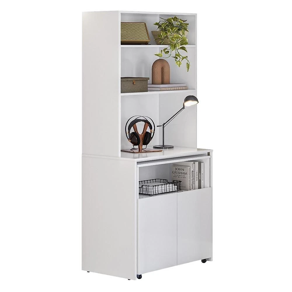 Armário Bancada De Cozinha 2 Portas Com Mesa Retrátil Dual - Branco