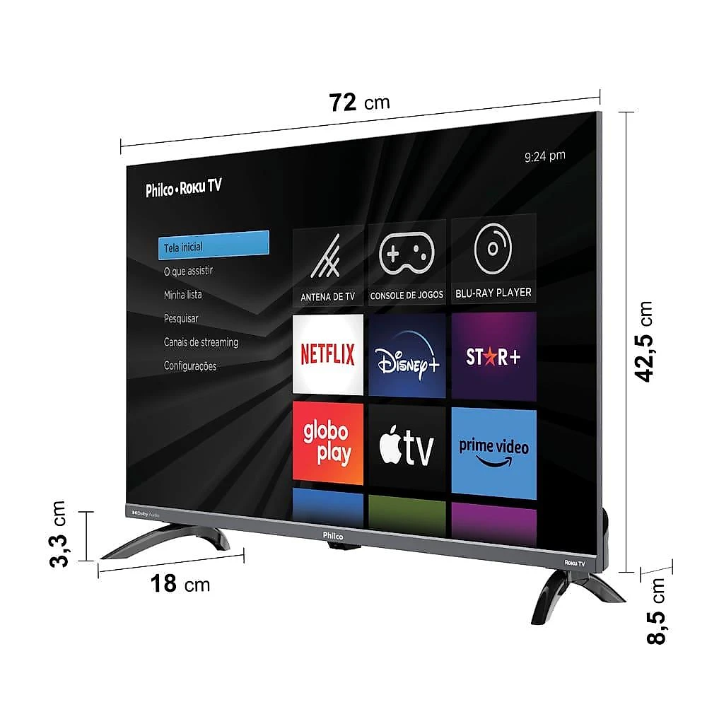 Smart tv led 32" philco ptv32k34rkgb roku tv, dolby audio e processador quad-core, hdmi, usb e wi-fi