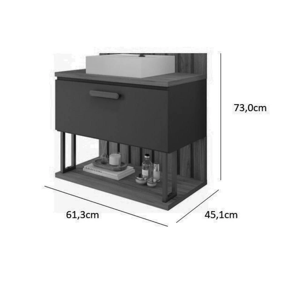 Miniatura Gabinete Para Banheiro 60 Cm 100% Mdf Nicho 1 Porta Basculante Duna Mgm Móveis Cimento/freijo Cimento/freijo