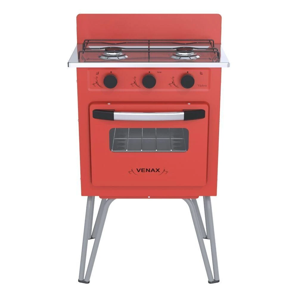 Fogão Portátil 2 Bocas Venax Gemini Vetrô a Gás GLP - Vermelho