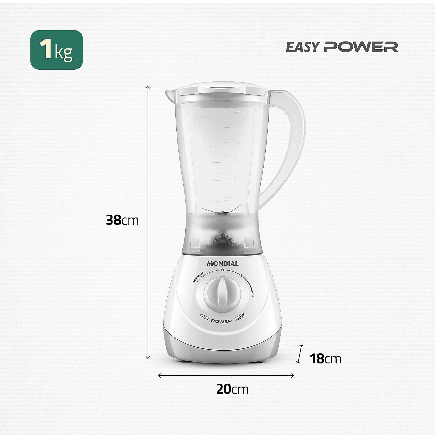 Miniatura Liquidificador Mondial 1,5L Easy Power 550W L-550-W LIQUIDIFICADOR L-550-W 127V/60HZ .