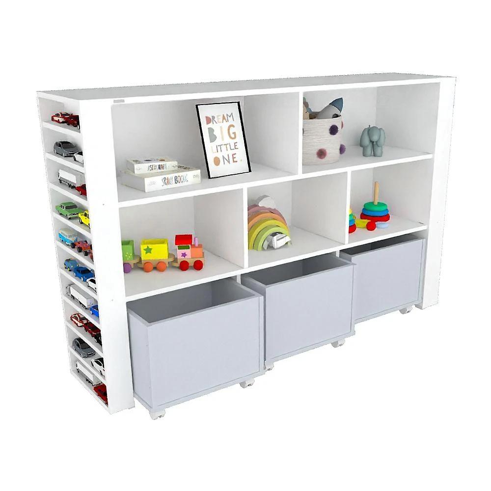 Organizador Infantil Newton MDF com Baús e Porta Carrinhos Cinza Woodcore