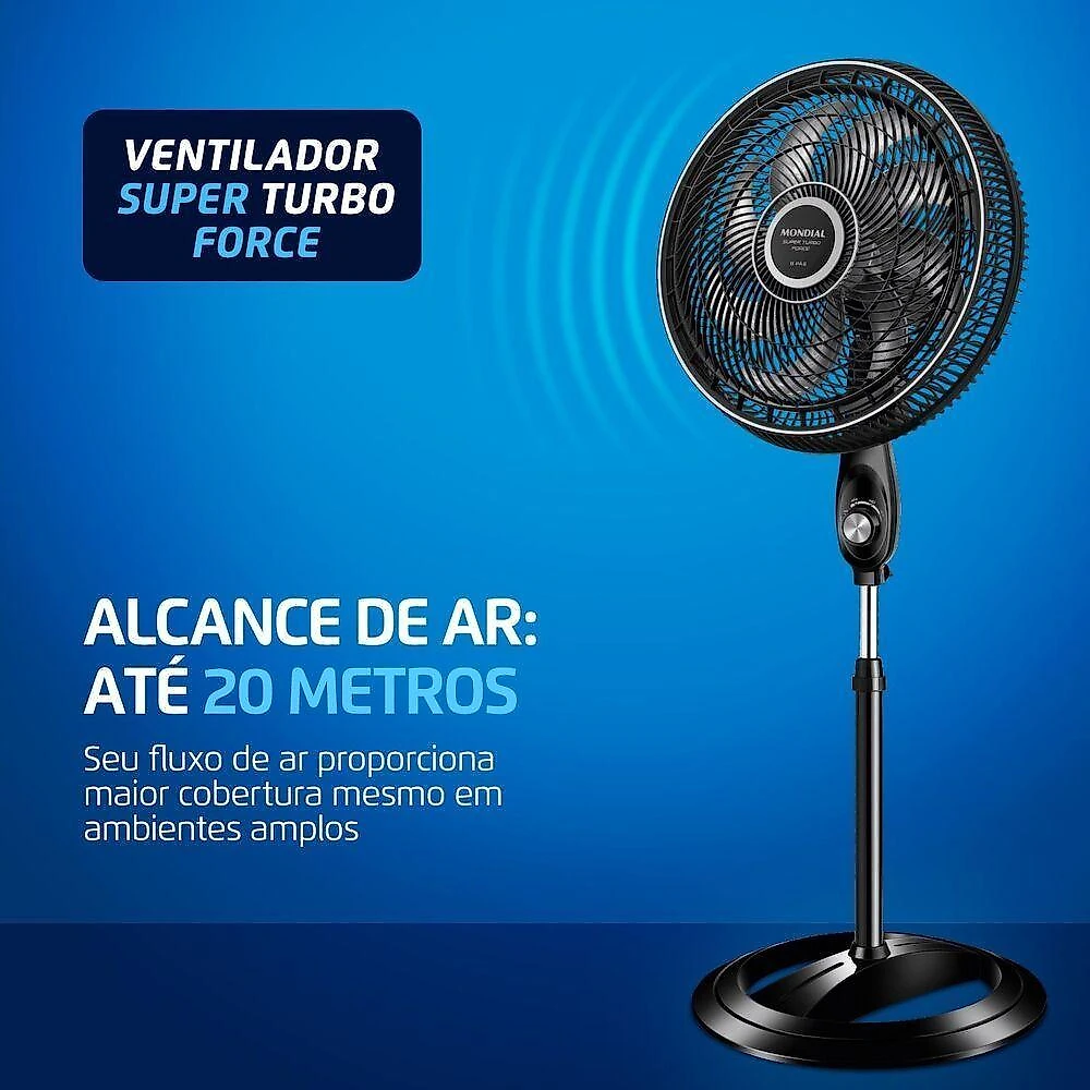 Ventilador de Coluna Mondial 140W 40cm 8 Pás 3 Velocidades Preto e Prata VSTF-40C-8P-BS 220V