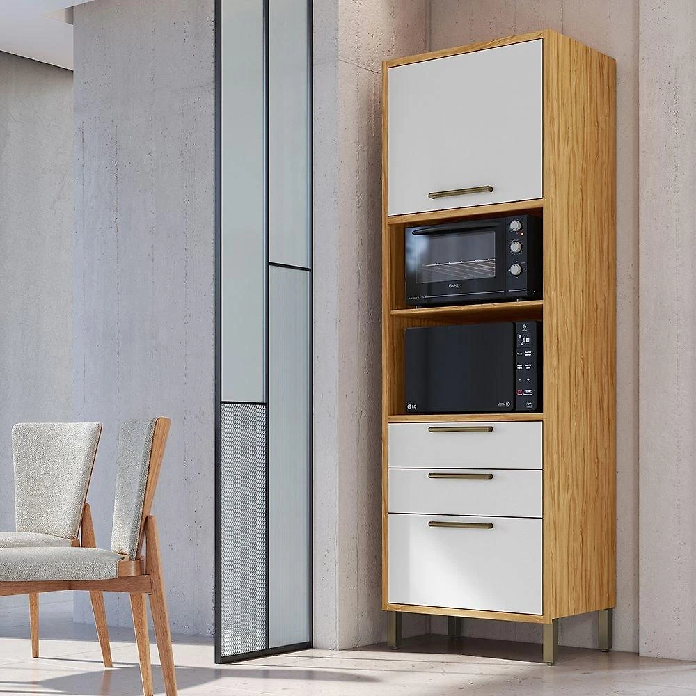 Paneleiro Torre Quente com 2 Portas 2 Gavetas e Espaço Micro-ondas 100% MDF Vicenza Espresso Móveis
