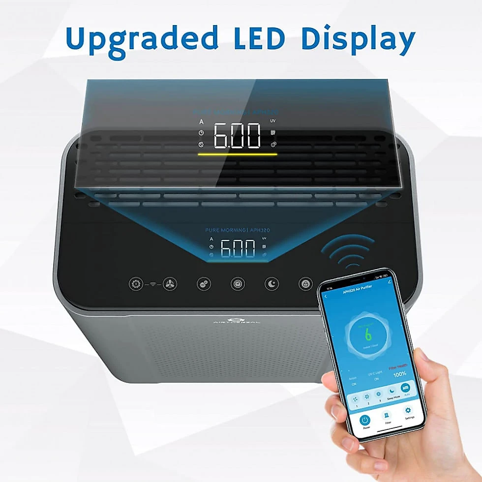 Purificador de Ar com Filtro True HEPA, Área até 320 m2 e Controle por APP, Airthereal APH320, Cinza