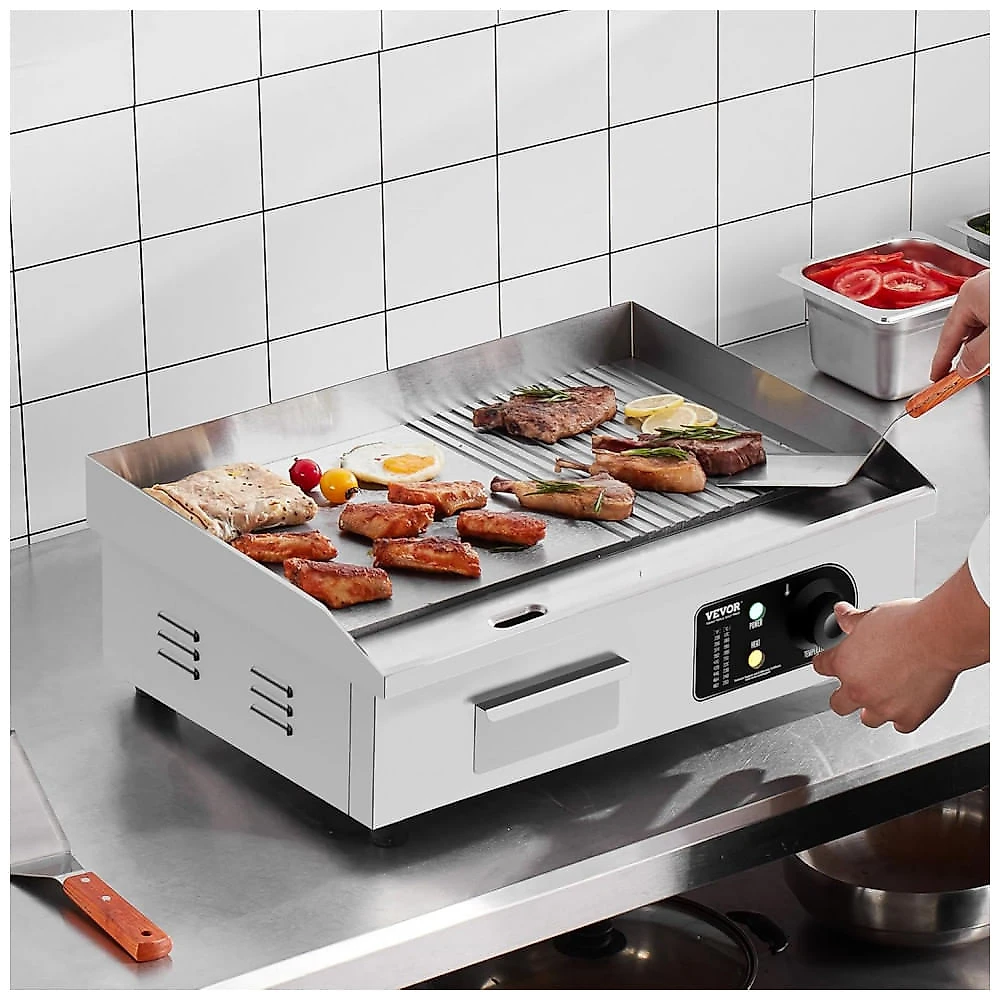 Chapa Elétrica Comercial VEVOR 1600W Superfície Antiaderente 54x30cm 6 Níveis de Temperatura 110V