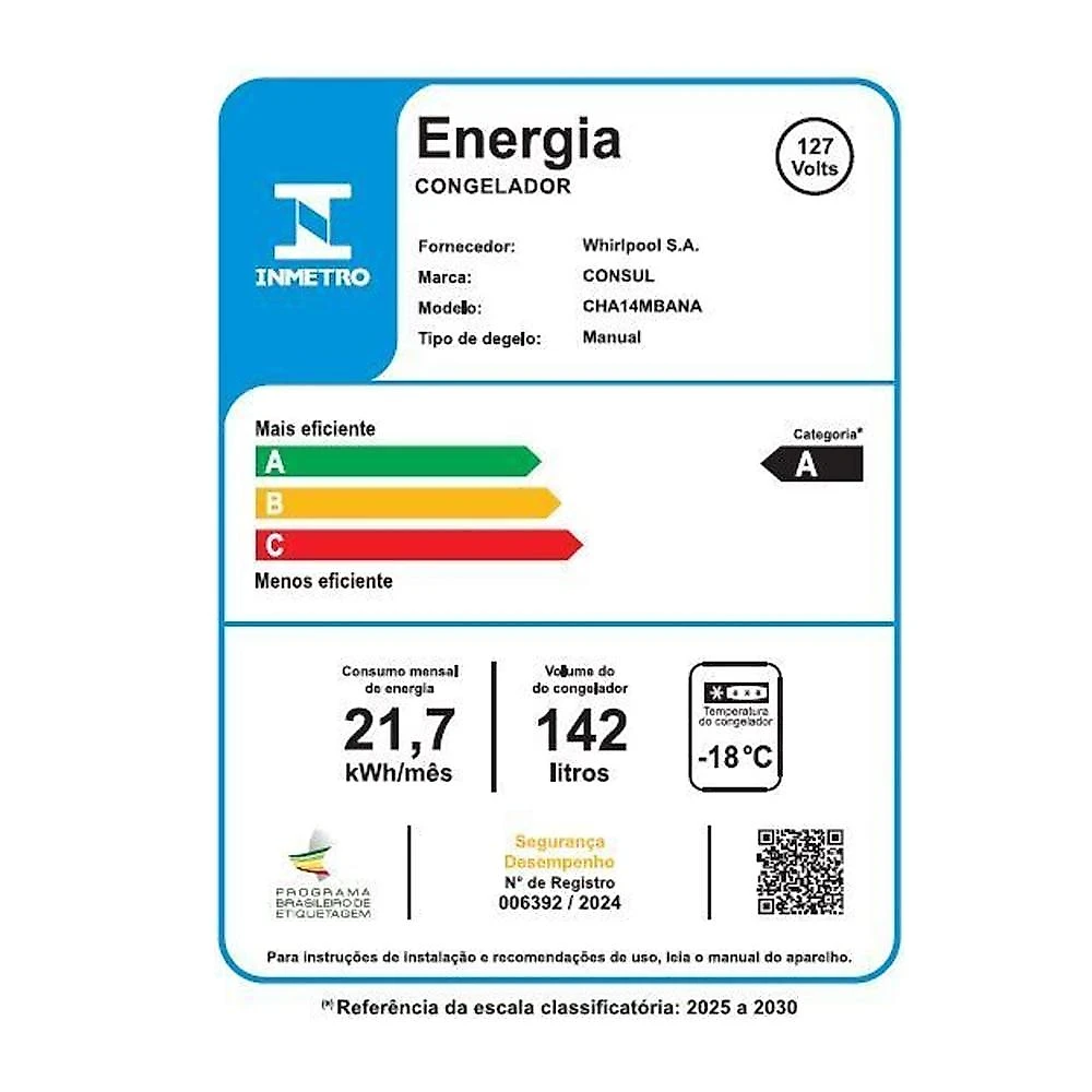 Freezer Horizontal Consul CHA14MB 142 Litros, Branco - 110V 110 Volts