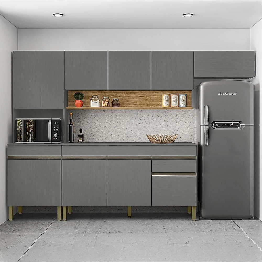 Cozinha Modulada 4 Pecas Com Balcao Tampo Line Gris Cp Freijo Ktp
