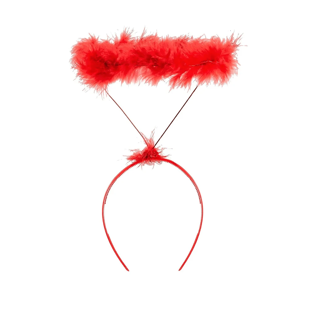 Tiara de Anjo Vermelha Simples com Plumas